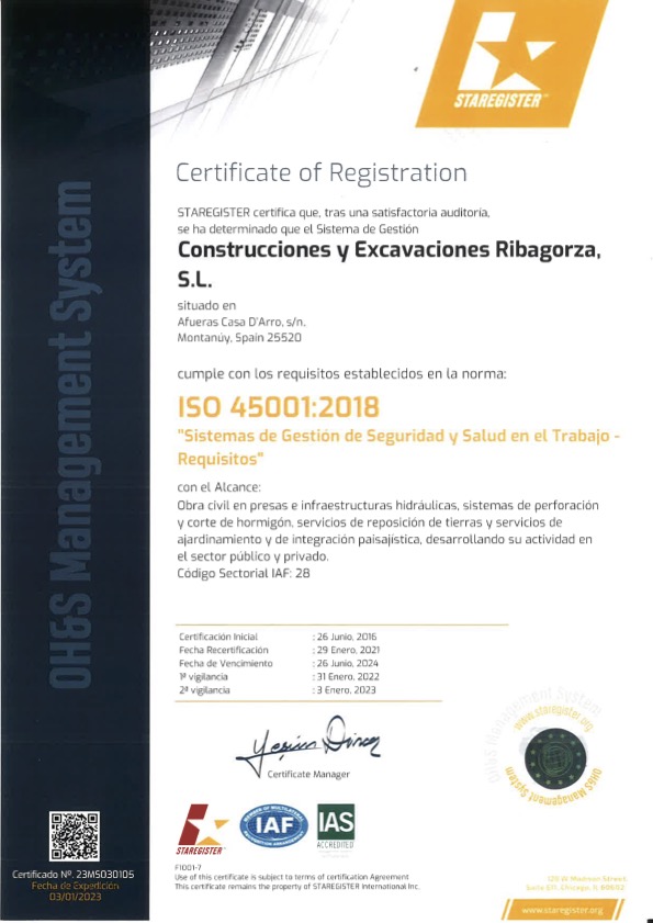 Previsualicación del certificado Sistemas de gestión de Seguridad y Salud